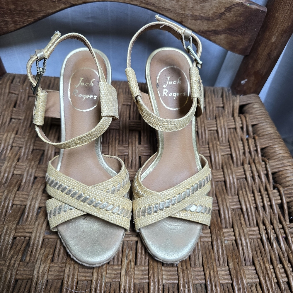 Jack Rogers Women's Tan,Gold, Jute Wedge Sandal‎ Heels 5M